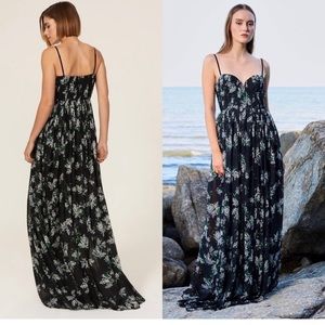 SAU LEE Floral Pleated Chiffon Bustier Sleeveless Fit & Flare Flowy Maxi Gown 6